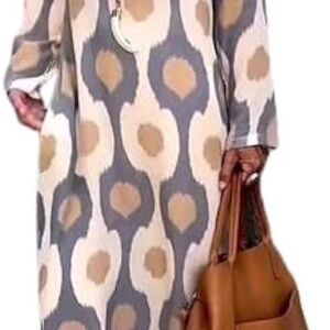 Stylish Gray and Tan Patterned Dress
